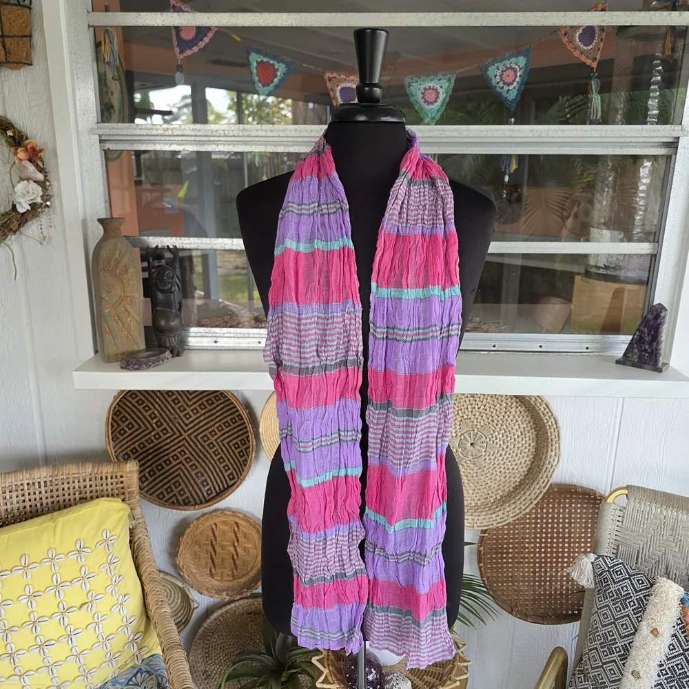 Vintage Y2K Feminine Long Scarf Powder Brand Pink and Purple Striped Silk Cotton